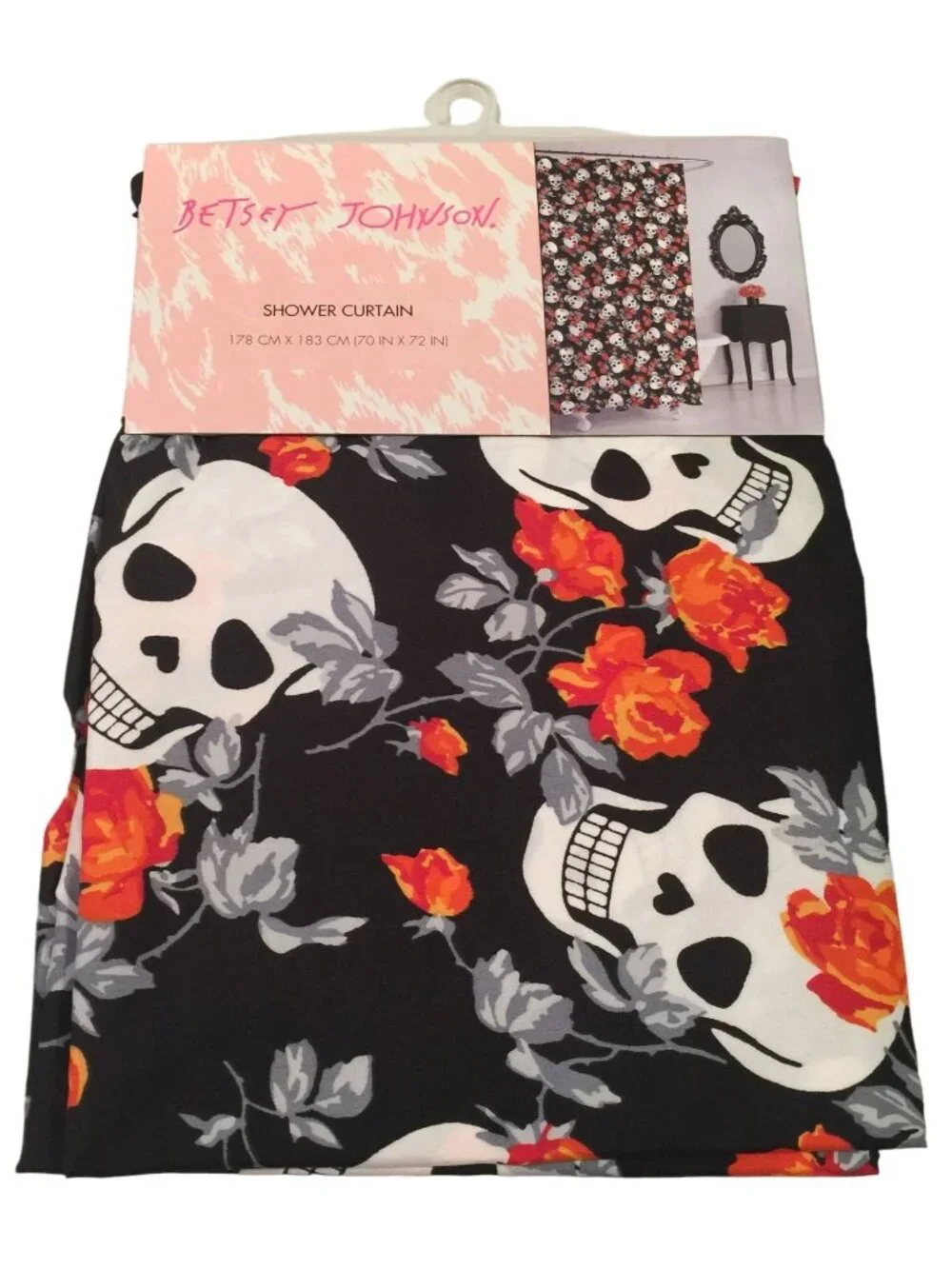Betsey Johnson Skull Garden Black Microfiber Fabric Shower Curtain
